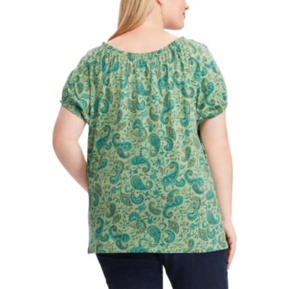 Chaps Womens Red Floral Off Shoulder Short Sleeve Button Top Plus Sz 1X New - Picture 2 of 9